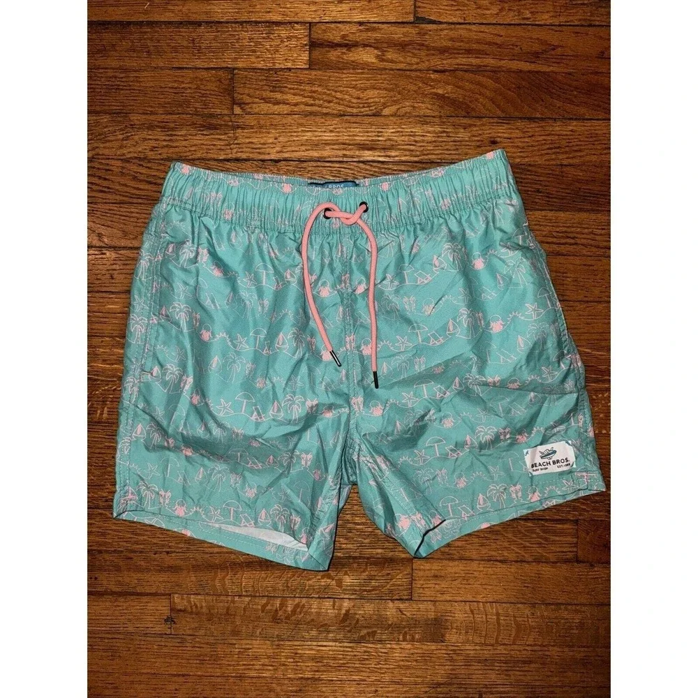 Beach Bros Island Vacation All Over Drawstring Men's Trunks‎ Size M 6.5